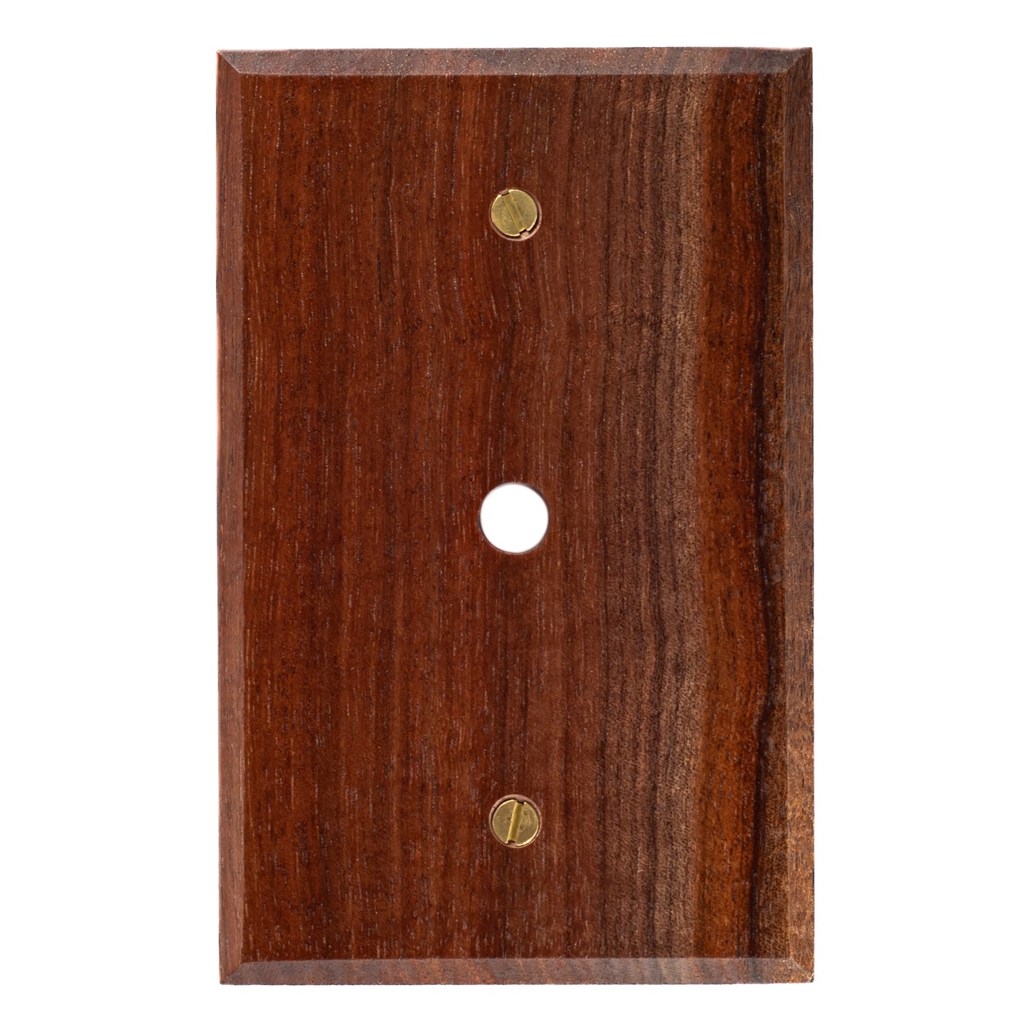 Single Small Coax Walnut Wood Light Switch Cover with Brass hardware.