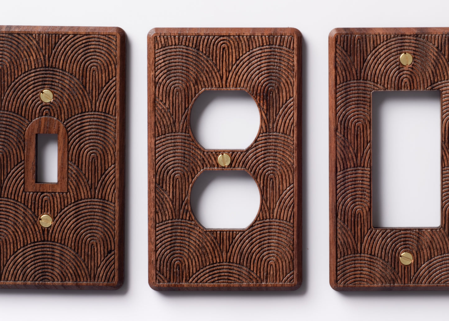Single Gang Wooden Outlet Cover with Boho Rain Rainbow Engraved Design