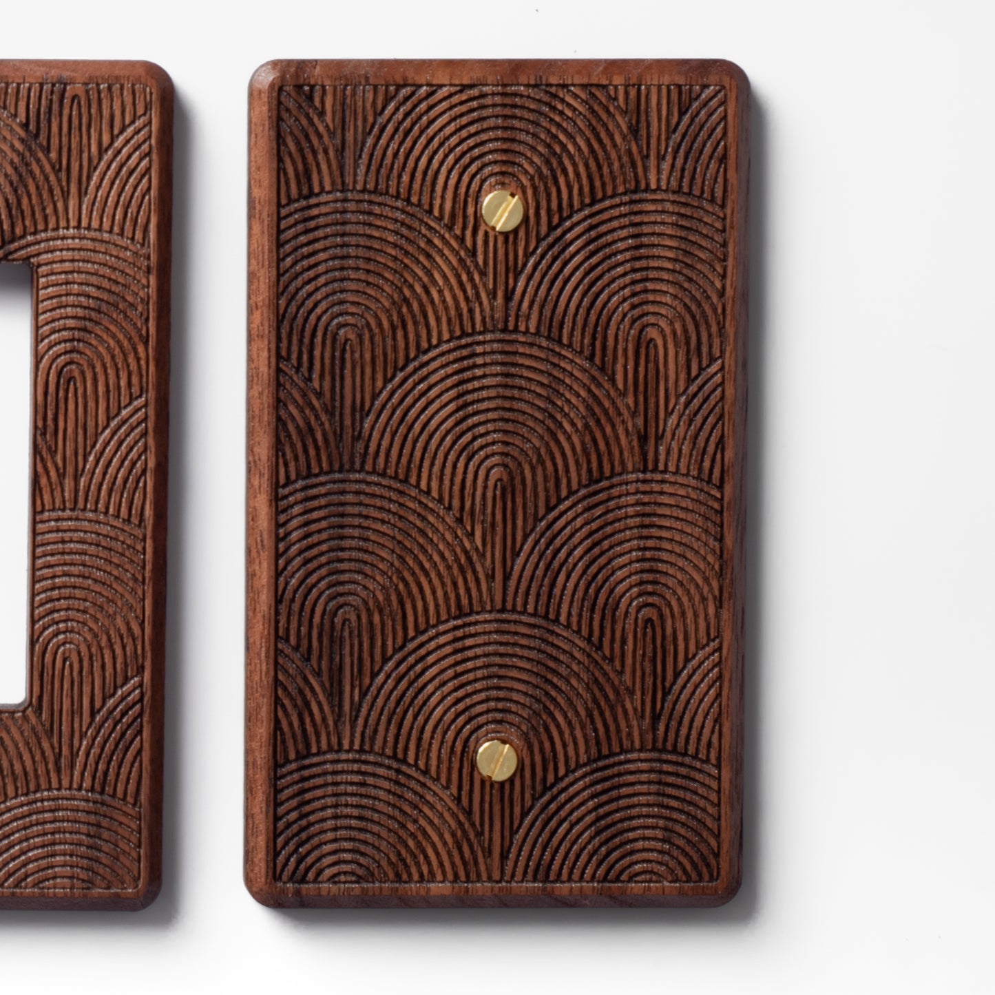 Single Blank Wall Plate Walnut Wooden Light Switch Cover with Boho Rainbow Engraved Design
