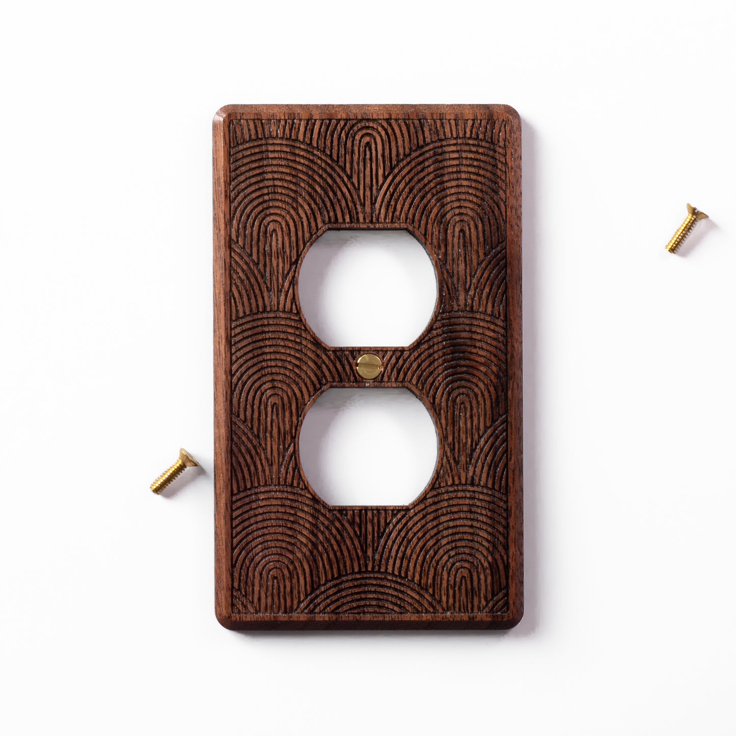 Single Gang Outlet Walnut Wooden Light Switch Cover with Boho Rainbow Engraved Design