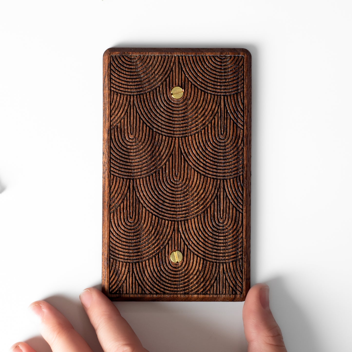 Single Blank Wall Plate Walnut Wooden Light Switch Cover with Boho Rainbow Engraved Design
