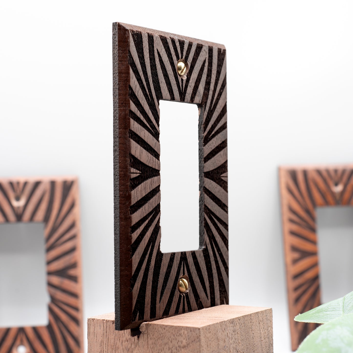 Floral Walnut Light Switch Plate Rocker Decora Single Gang to 4 Gang