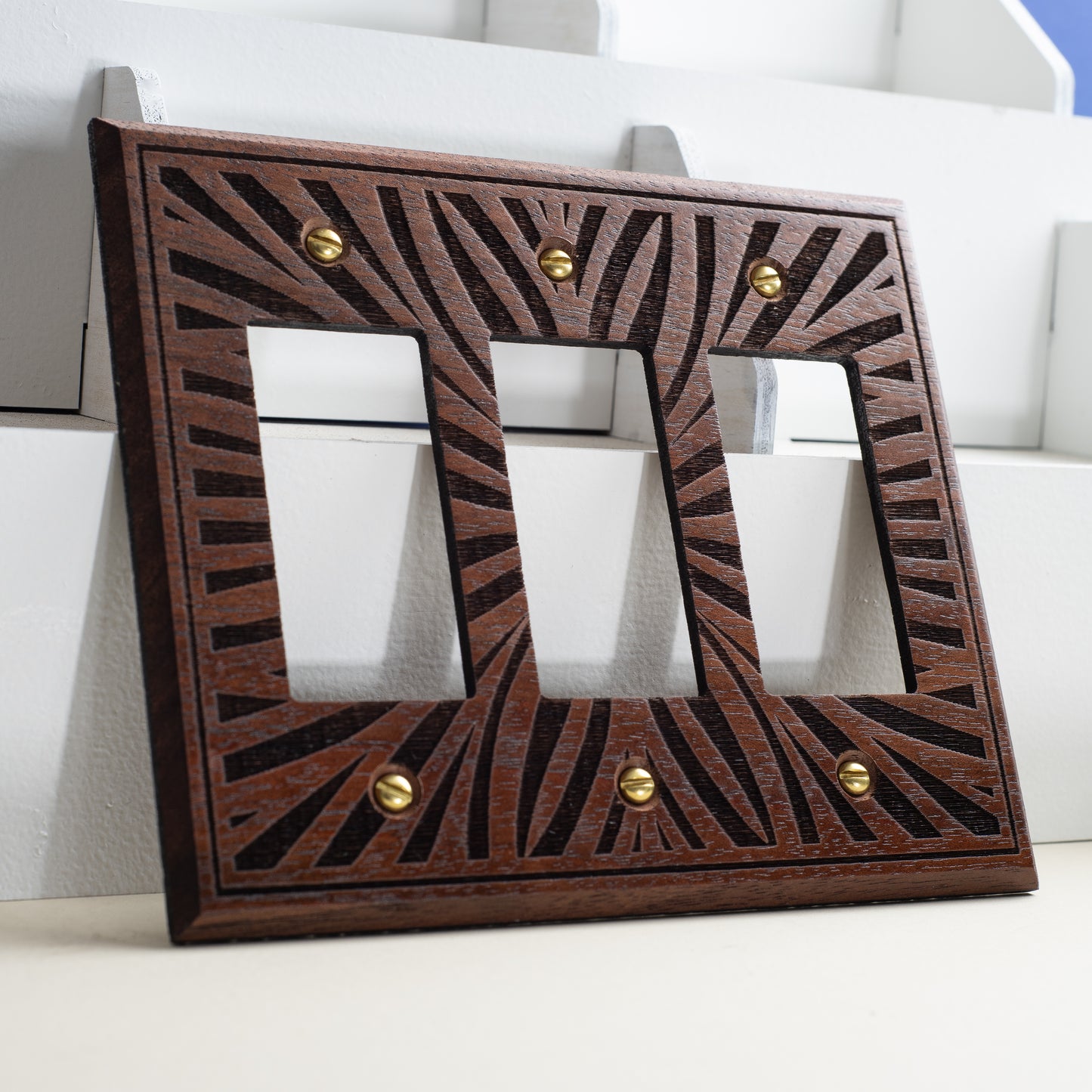 Floral Walnut Light Switch Plate Rocker Decora Single Gang to 4 Gang