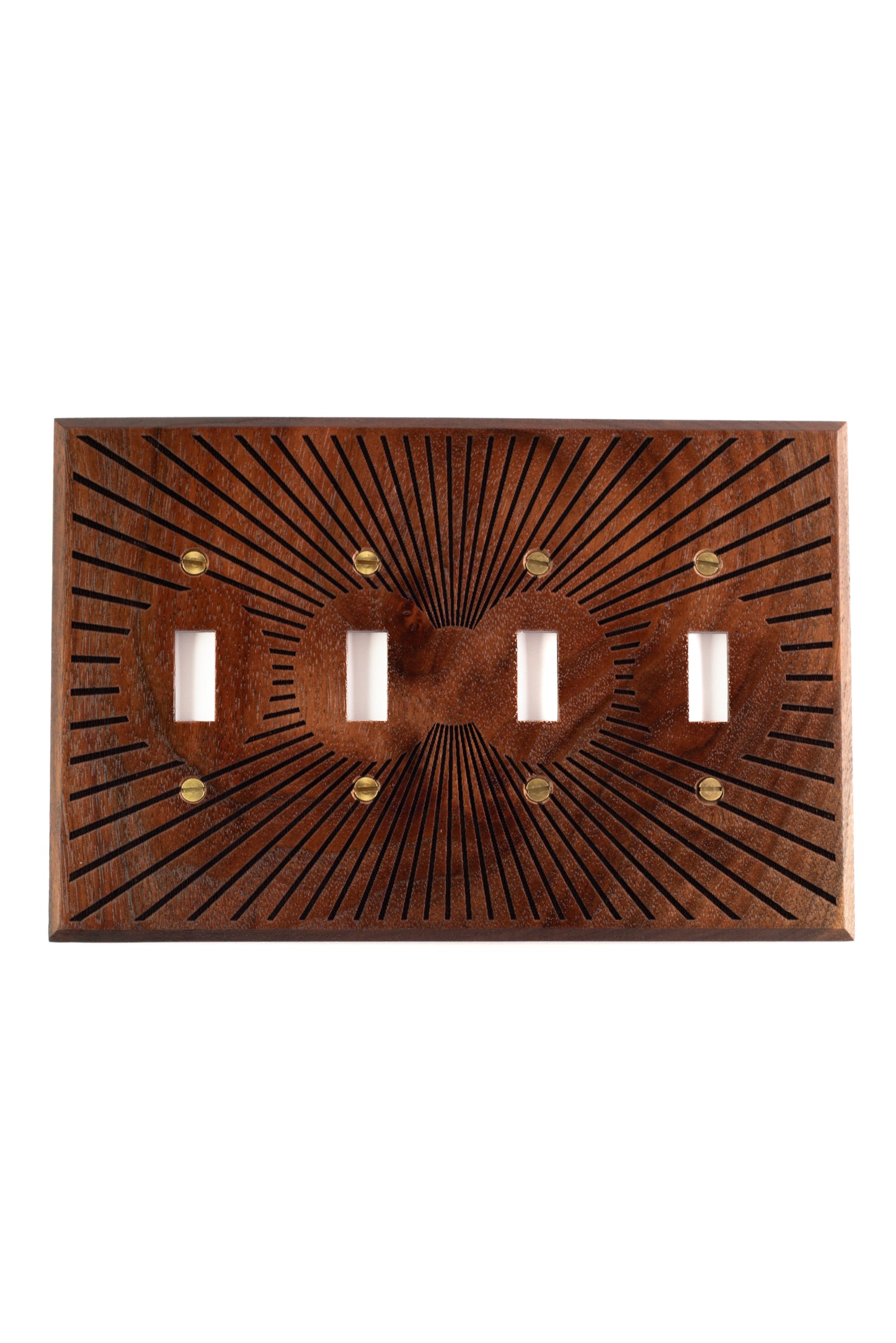 Four Toggle Switch Cover with Walnut Material and Sunburst Engraving 