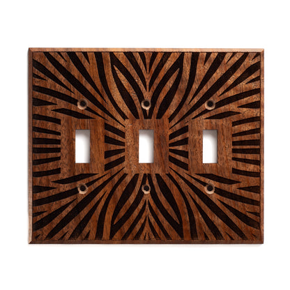 Floral Walnut Light Switch Plate Rocker Decora Single Gang to 4 Gang