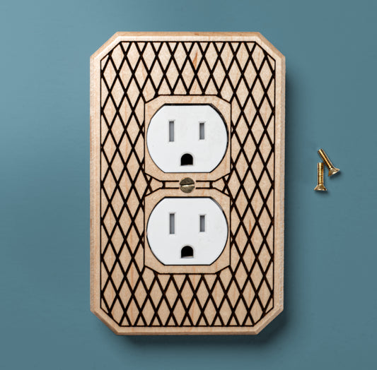 Tudor Diamond Lattice Pattern Wood Outlet Plate