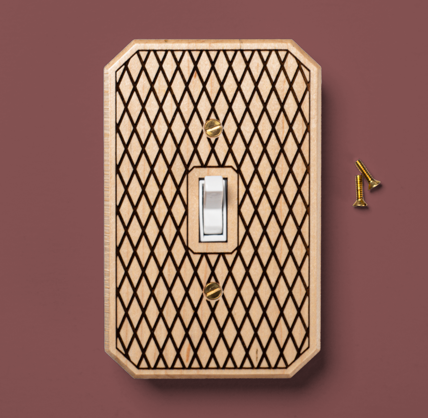 Diamond Lattice Pattern Wood Toggle Switch Plates