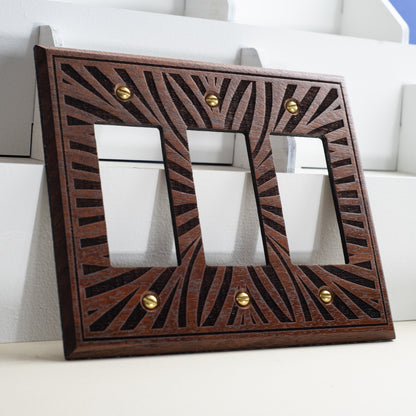 Floral Walnut Light Switch Plate Rocker Decora Single Gang to 4 Gang