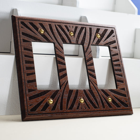 Floral Walnut Light Switch Plate Rocker Decora Single Gang to 4 Gang